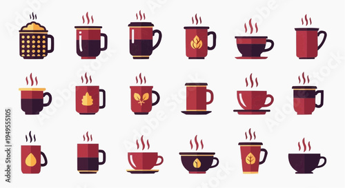 An assortment of vibrant and steaming coffee mugs