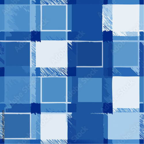 Dirty blue, navy pattern. Gruge texture seamless background. Watercolor endless repeat backdrop. Vector tye die pattern. Square and brush strokes texture.