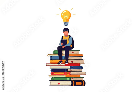 Man sitting on stack of books 1.