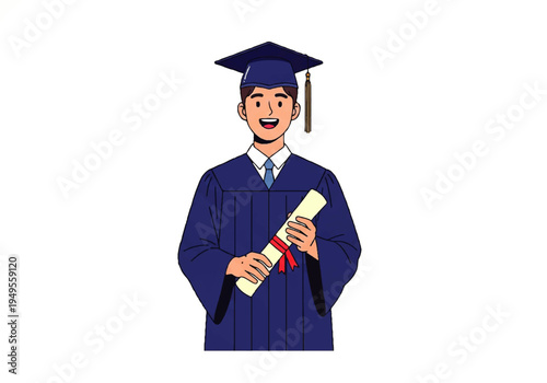 Young man in graduation cap gown.