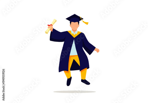 Young man in graduation gown celebrating 1.