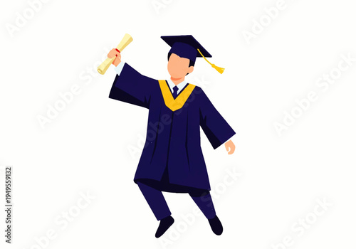 Young man in graduation gown celebrating 2.