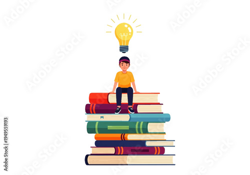 Boy Sitting on Stack of Books 3.