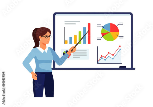 Businesswoman presenting data on screen 1.