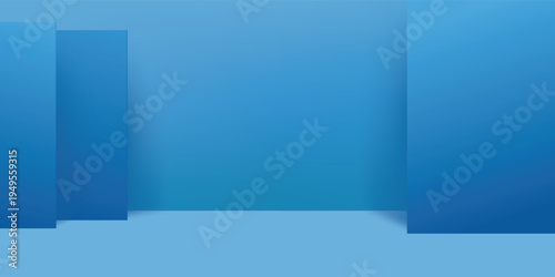 Blue navy studio room. Limbo dark background. Abstract 3d backdrop for product presentation. Minimal wall scene. Showcase, promotion display. Vector stage mockup illustration