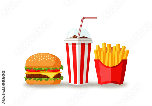 Fast Food Burger Fries and Drink.