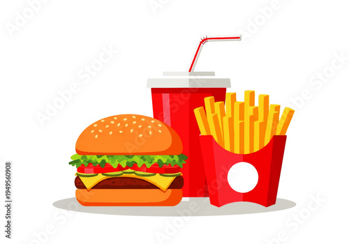 Fast food burger fries and drink 1.