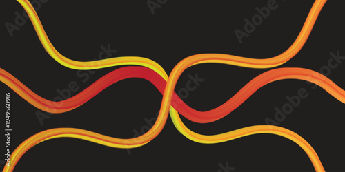 Vibrant wavy lines in yellow orange and red on a black background