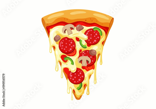 Delicious slice of melted cheesy pizza.