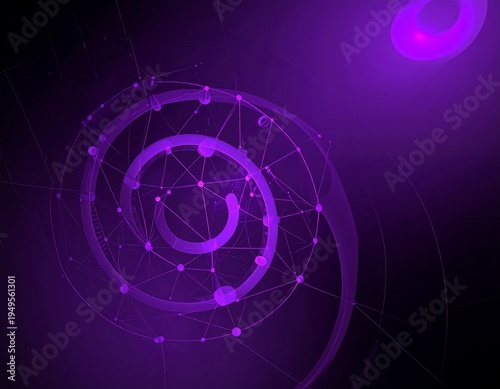 Abstract Purple Spiral with Connected Dots and Light Flare.
