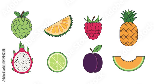 Illustrated fruit collection on white background