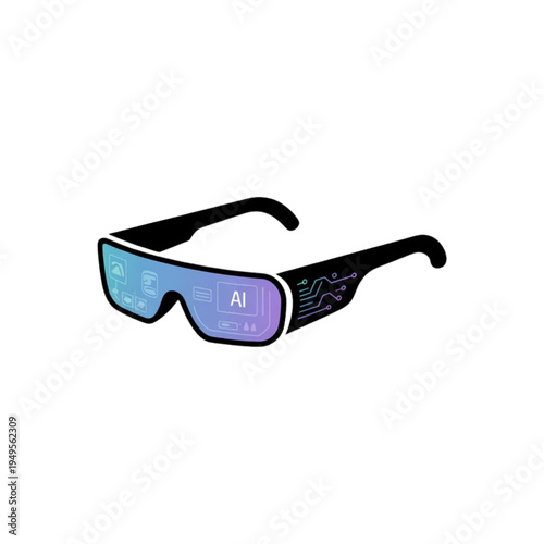 Stylish futuristic virtual reality viewing glasses with blue-tinted lenses