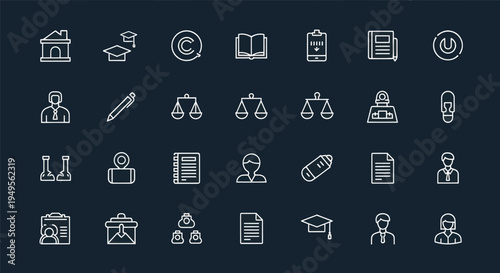 Legal education and business icon set