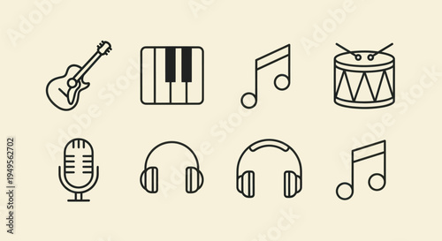 Music instruments icons set