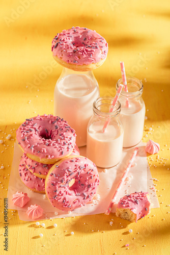 Fresh and tasty pink donuts...