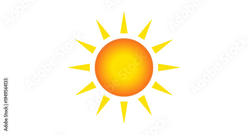 Vibrant orange sun illustration shines brightly with yellow rays on white background