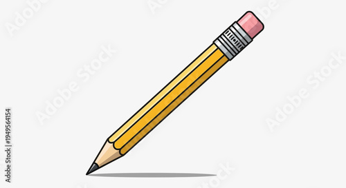 A yellow pencil with a pink eraser lies on a white surface.