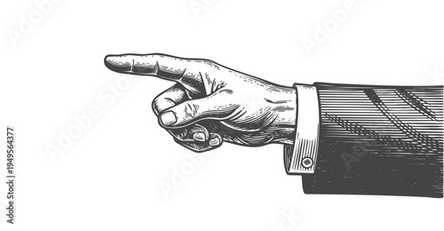 A hand drawn retro style illustration of a businessman's hand pointing upward