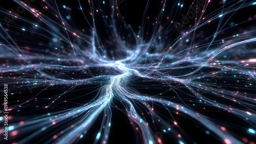Futuristic AI Neural Network with Glowing Data Flow in Dark Space