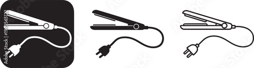Hair straightener with plug bold silhouette vector.