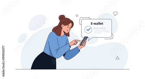 Woman using smartphone for e-wallet balance check, digital finance concept