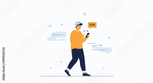 Man using smartphone for P2P transactions, concept of decentralized finance and mobile payments