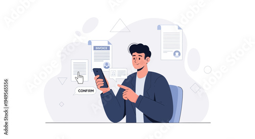 Man using smartphone for online payment and invoice confirmation, business concept