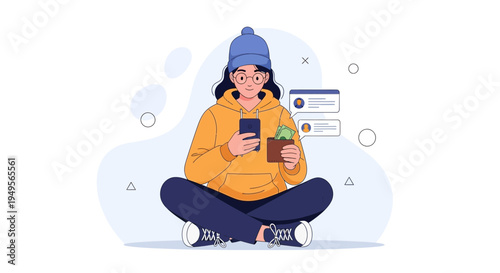 Young Woman Using Smartphone for Online Shopping and Mobile Payments