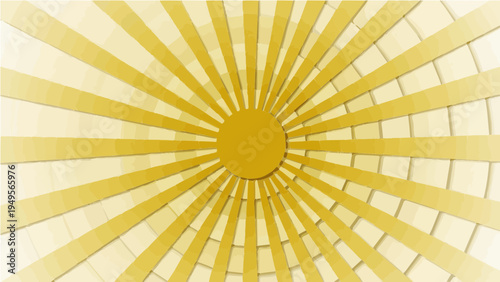 Yellow sunburst rays pattern on white tiled background vector illustration