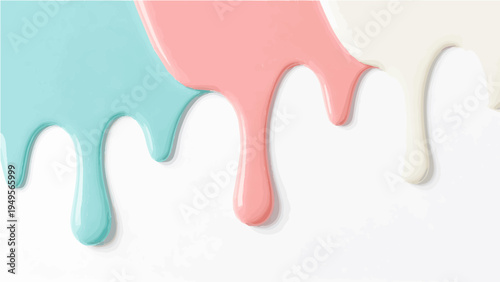 Colorful dripping paint in pink light blue and white on white background illustration