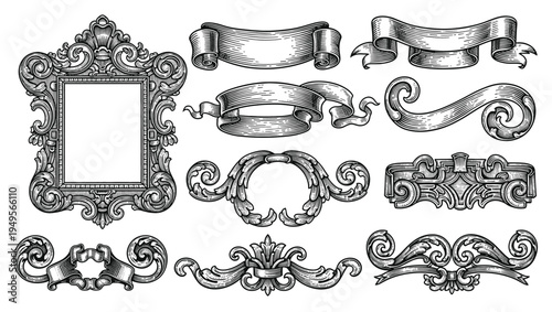  vintage frames and decorative floral elements.