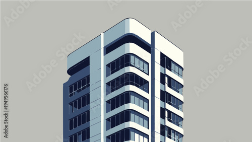Modern white building with glass windows on gray background vector illustration