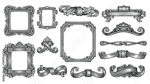 Set of decorative vintage borders and frames with floral ornaments. Elegant gold ornamental vector design