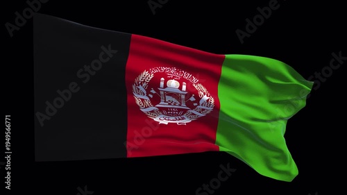 Flag of Afghanistan waving in the wind. News visuals political topics international relations documentaries educational content travel themes and web banners related to Afghanistan and Central Asia.