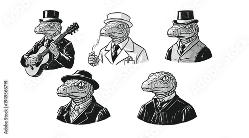 Victorian animal portraits: diverse animals  in formal attire