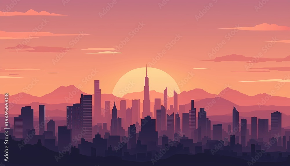 Fototapeta premium Urban City Skyline Panoramic Background Illustration
