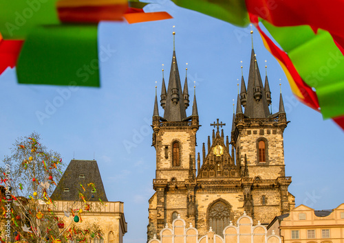 Traditional Prague Easter market in the Old Town Square . Prague. Czech republic. Happy Easter.