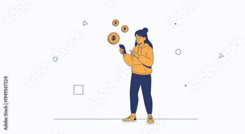 Woman using smartphone for online banking, receiving money, digital finance concept