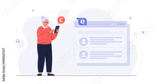 Elderly Woman Using Smartphone for Online Banking and Financial Management