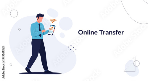 Man Using Mobile Phone for Online Money Transfer and Payments