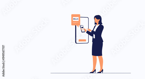 Woman Paying Bills Online Using Mobile Phone and Digital App