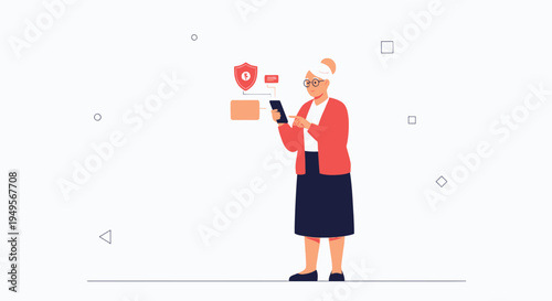 Elderly Woman Using Smartphone for Secure Online Banking and Financial Transactions