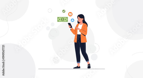 Woman Using Smartphone for Online Transactions and Financial Management