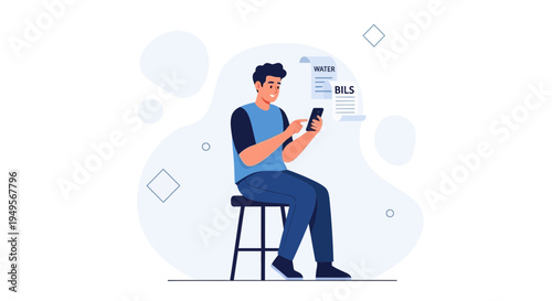 Man Paying Bills Online Using Mobile Phone, Digital Finance Concept