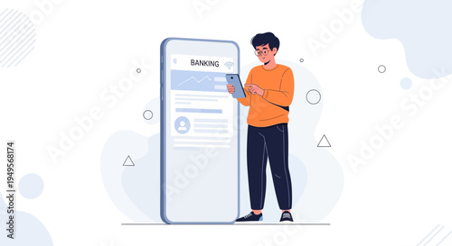 Man using mobile banking app on smartphone, online finance and digital banking concept