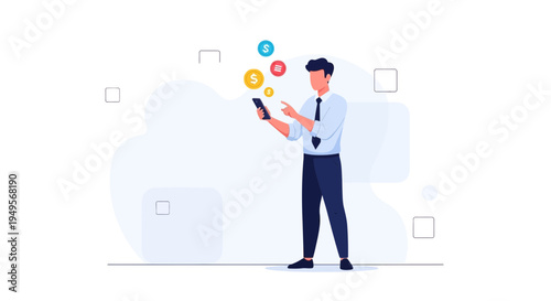 Man Using Mobile Phone for Online Banking and Financial Transactions