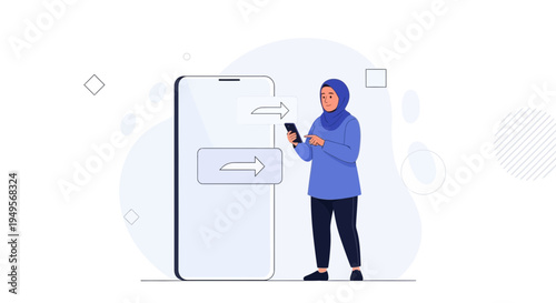 Muslim woman using smartphone for online transaction, digital payment concept