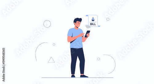 Man using smartphone to pay water bill online, digital payment concept