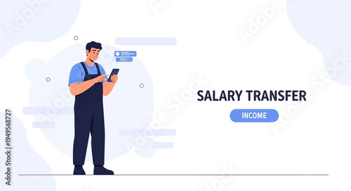 Man using smartphone for salary transfer and income management, financial concept