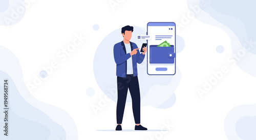 Man using smartphone for mobile banking and online payment with digital wallet